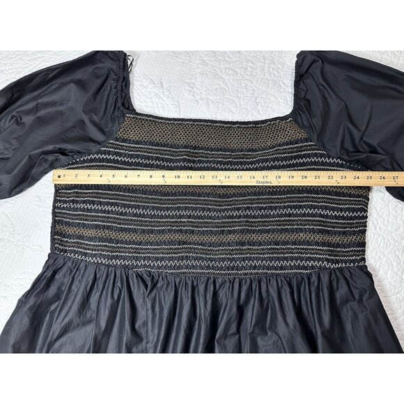 NWOT Old Navy 4X Puff Sleeve Midi Dress Black Smocked with Pockets - Picture 8 of 13